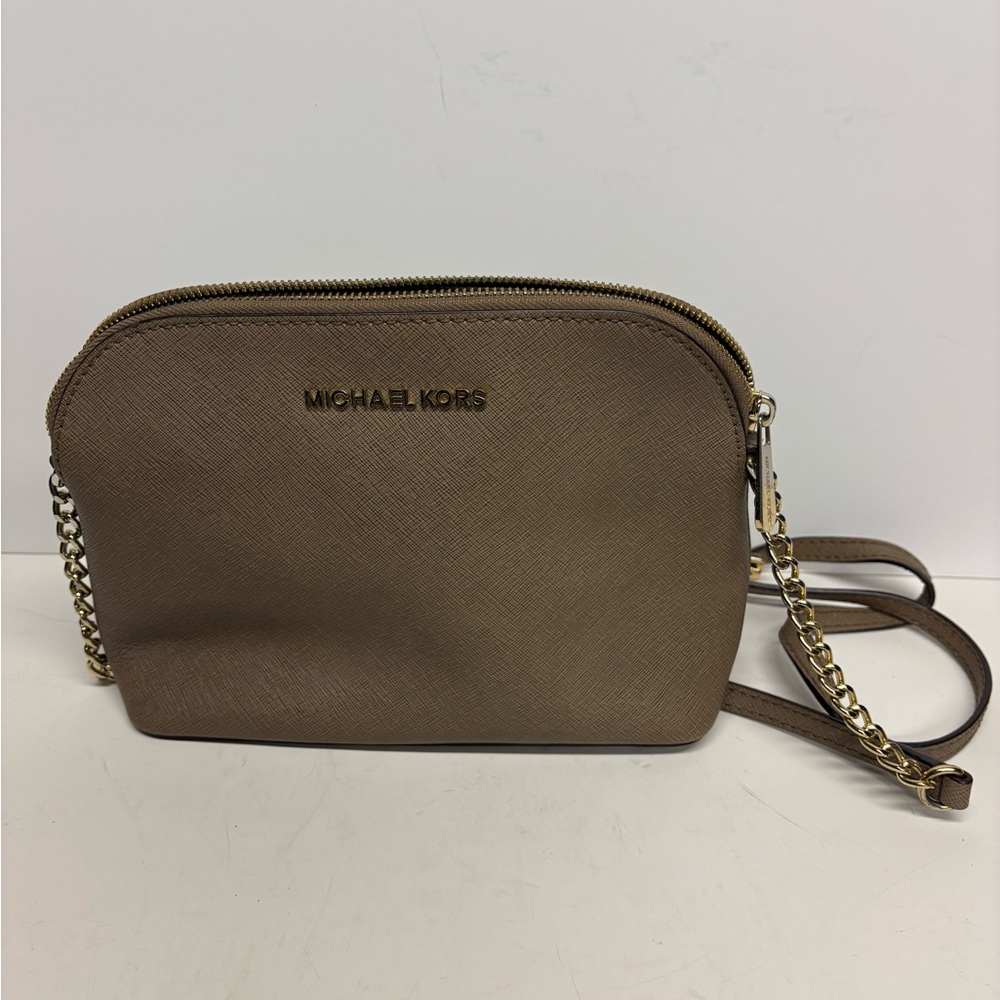 MICHAEL KORS Cindy Taupe Crossbody Bag Leather